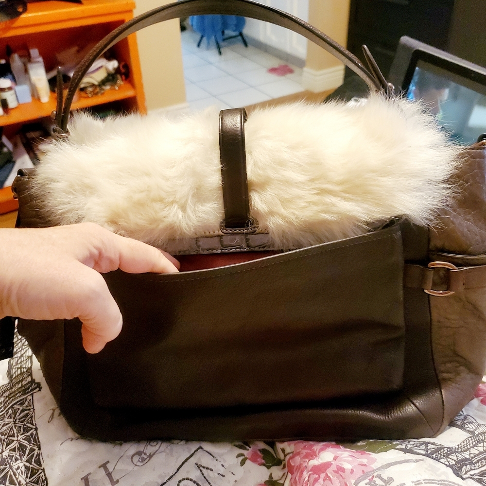 COACH Specialty Product: Fur Bag. Rich burgundy with cream fur accents. RARE! - Picture 11 of 16